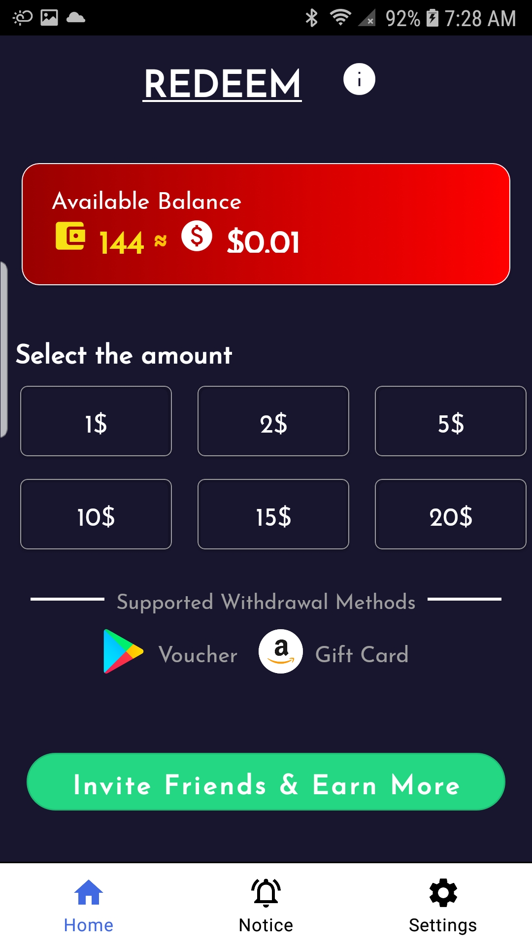 RAM Cash - Play & Earn | Android | Redeem Page | GiveMeApps