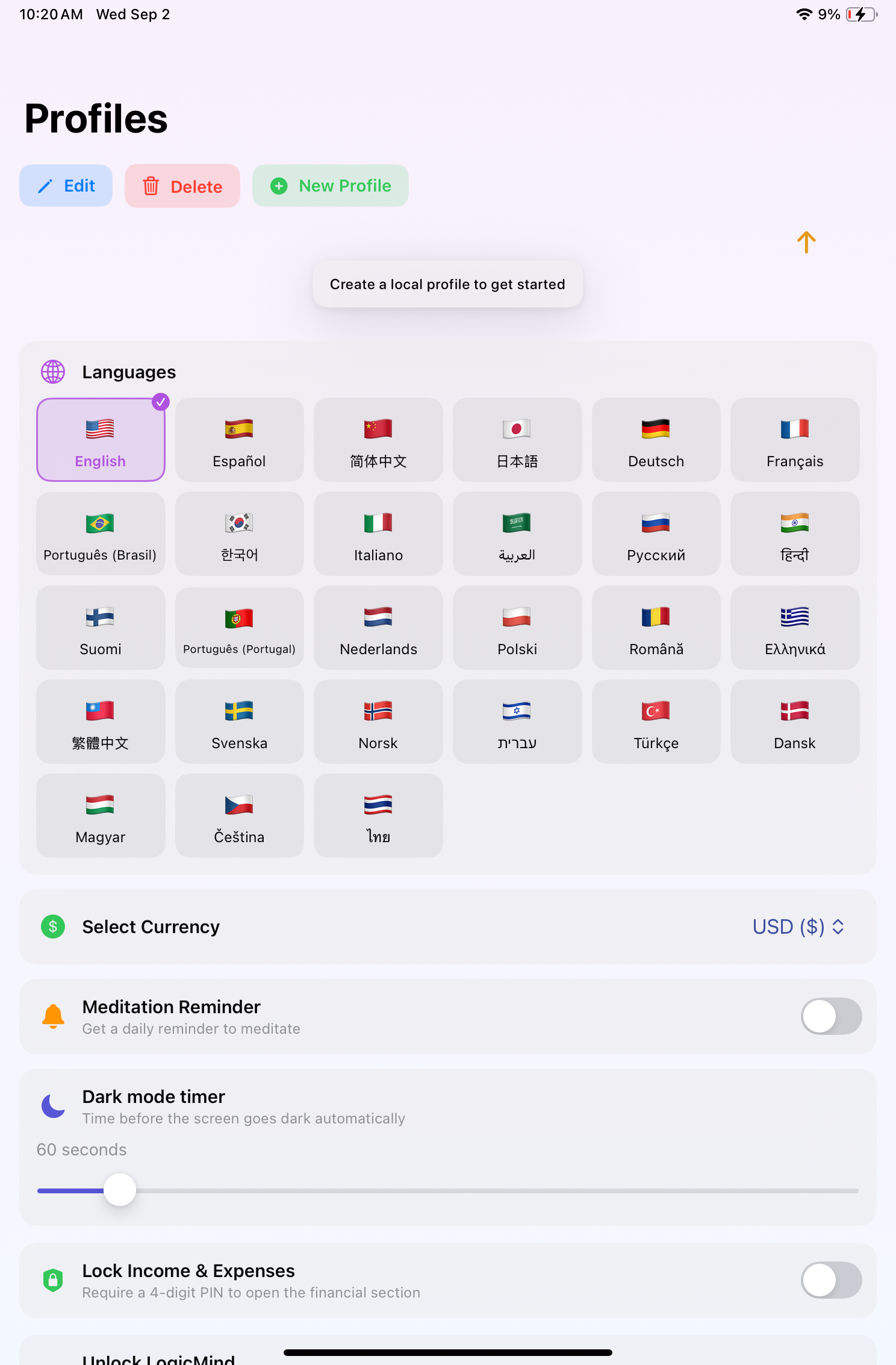 LogicMind iPhone/iPad App Review - Profile Screen